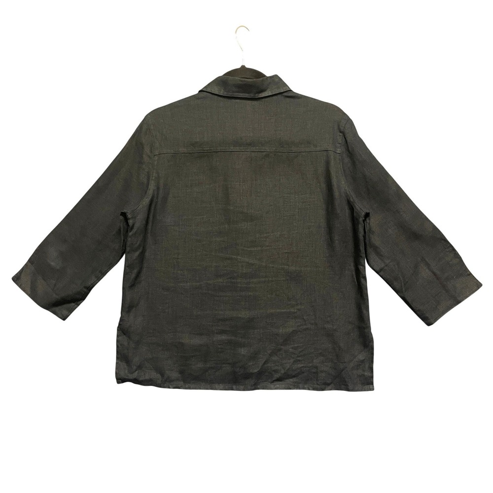 Catherine Stewart Womens M Black 100% Linen Button Up 3/4 Sleeve Shirt Blouse - Picture 2 of 7